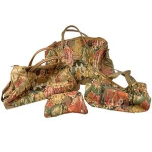 Adolfo | Vintage Floral Tapestry Luggage Set Coordinating 4-Piece Travel Zip